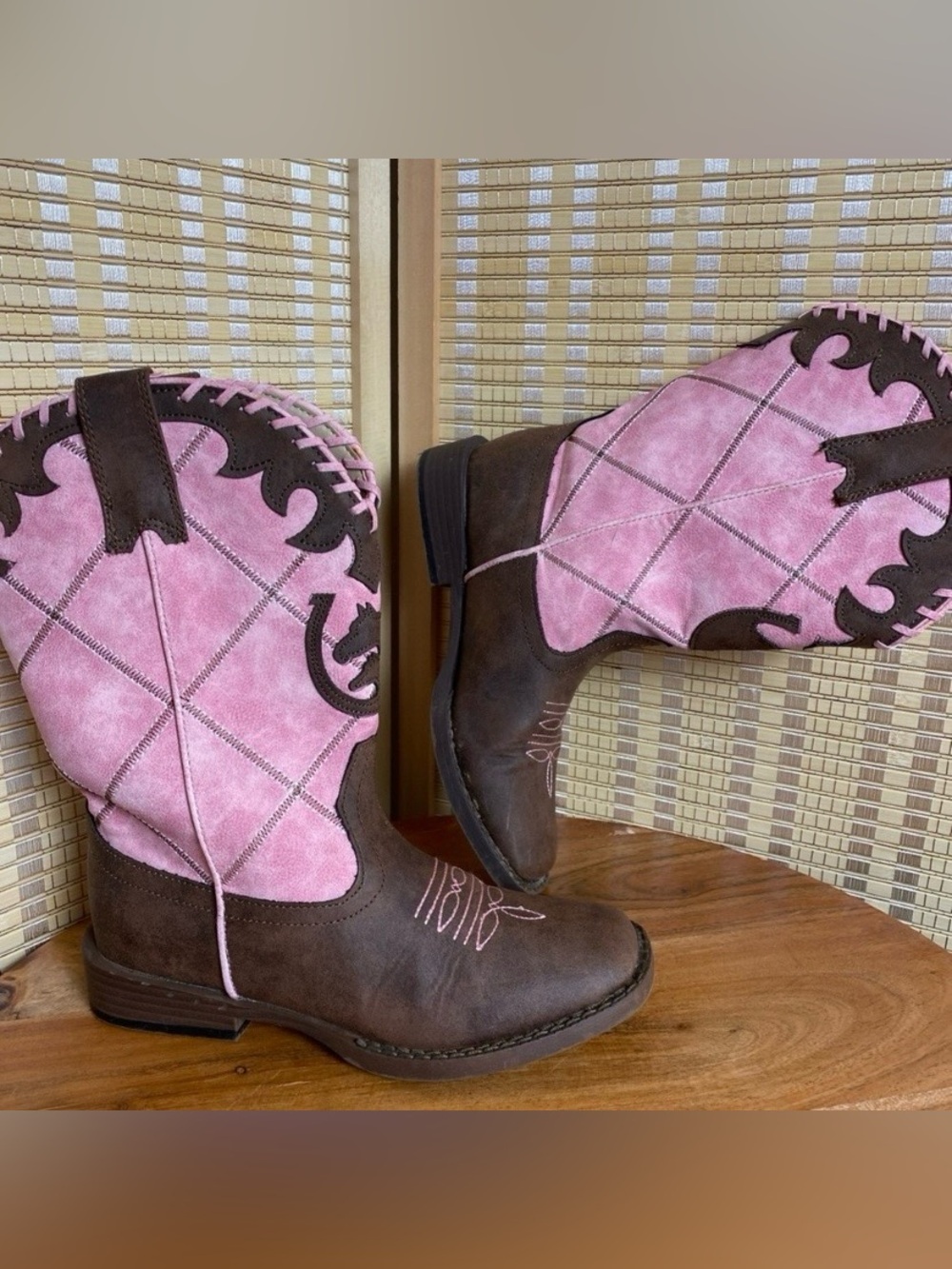 Roper Girls Cowbaby Lacy Checkered Square Toe Casual Boots Size 2